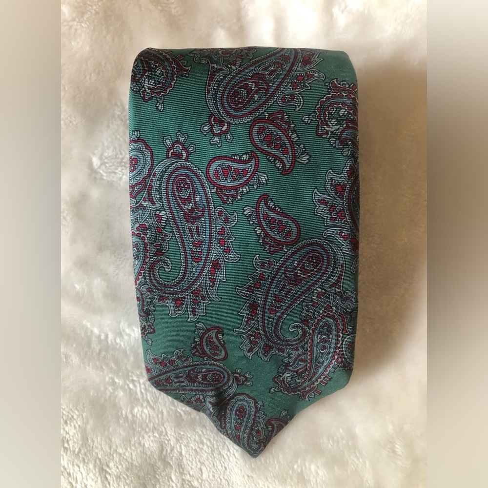 Saddle Club Mens Paisley Silk Tie in Teal and Burgundy